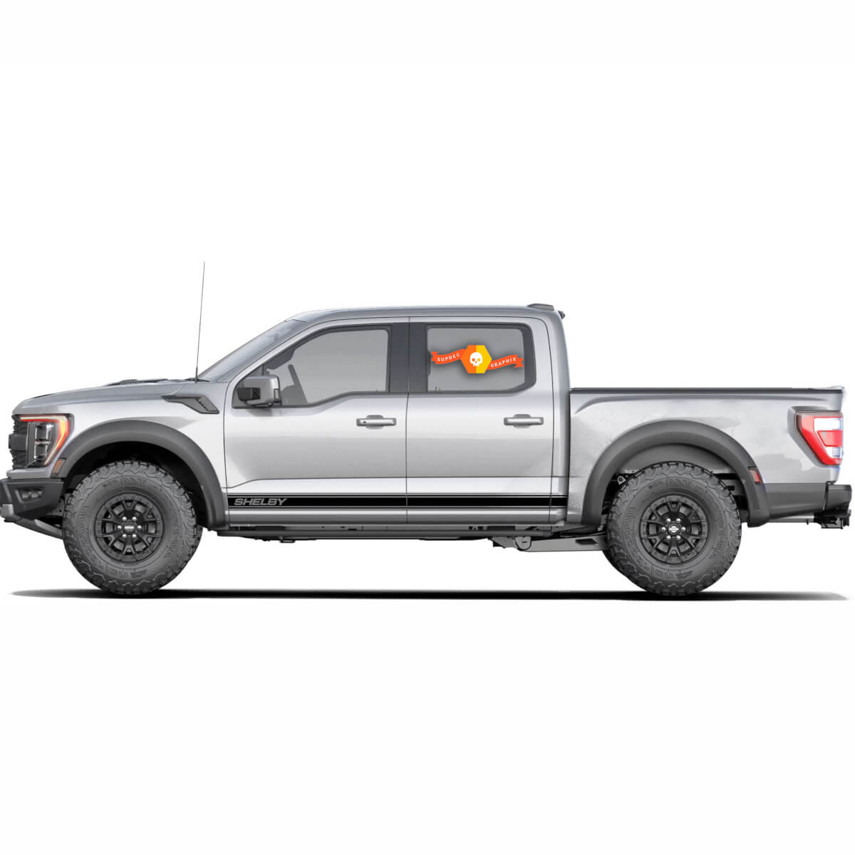 Pair Ford F-150 Raptor SHELBY 2022 2023+ Side Doors Lines Graphics Set Logo Stripe Sticker Decal