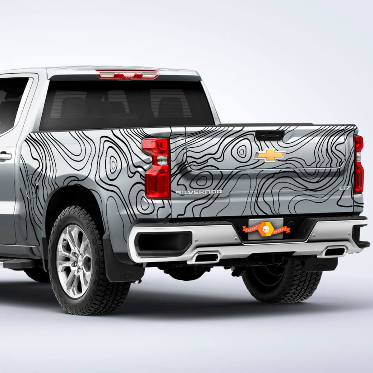 Side Tailgate Truck Chevrolet Silverado Topographic map contour background Topo map Cut Out Vinyl Decals graphics sticker 