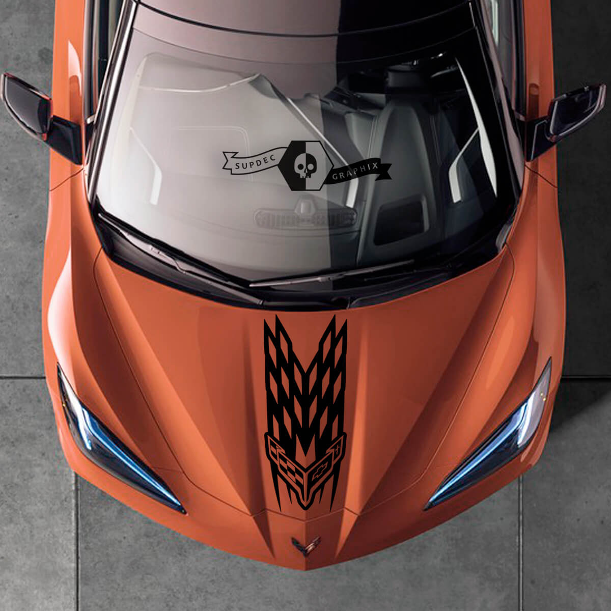 Chevrolet Corvette C8 Stingray Hood Corvette Сheckerboard Flags Logo Sticker Decal Stripes