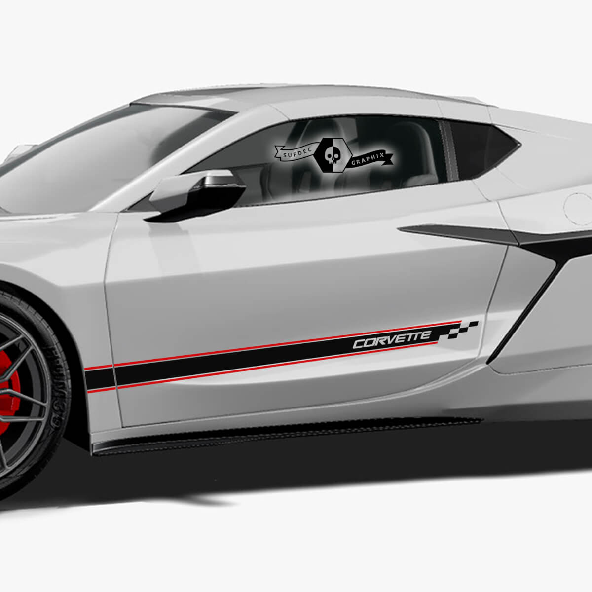 Pair Chevrolet Corvette Z06 Side Doors Stripes Stingray Checkered Stripes Vinyl Logo Decal Sticker
