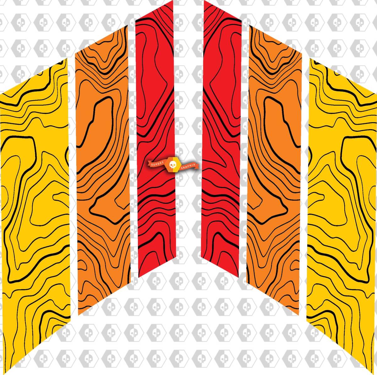 Pair of Three Colors Old School Toyota TRD Contour Map Stripes Side Vinyl Decals Stickers for Toyota Tundra - Three Exterior Colors with background