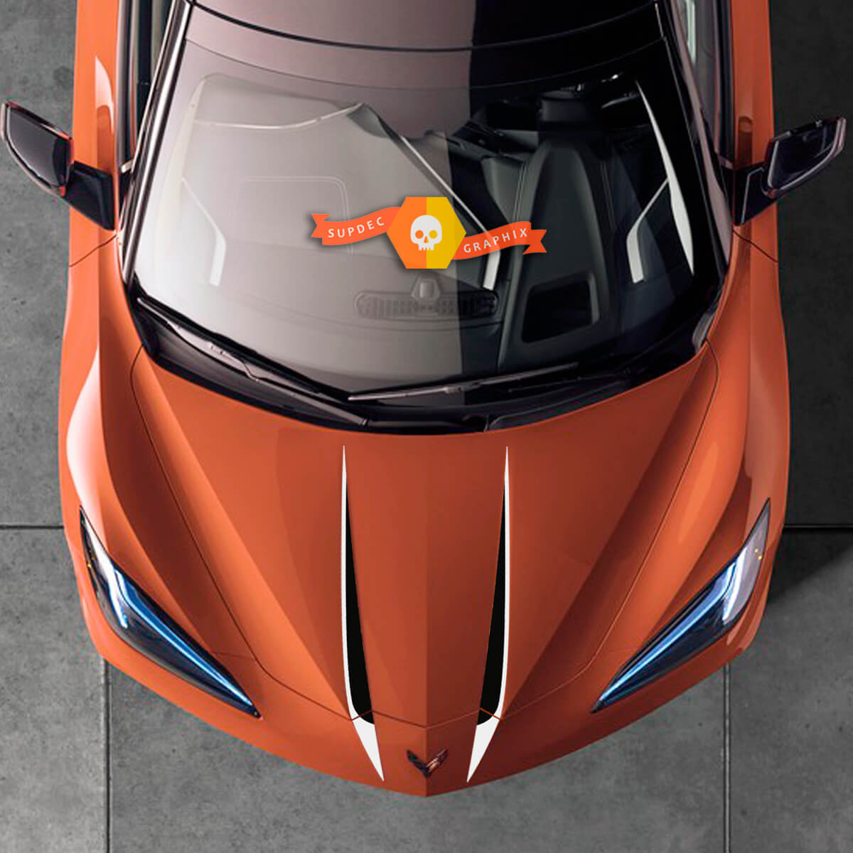 Chevrolet Corvette C8 Stingray Hood Corvette Classic Logo Sticker Decal Stripes 2 colors