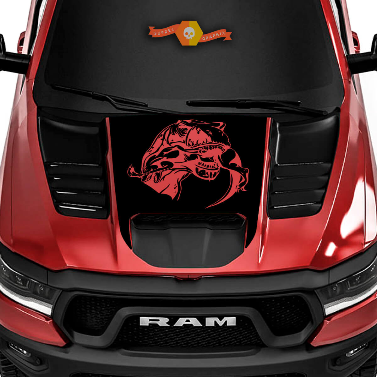 Dodge Ram Rebel 2022 2023 1500 TRX T-Rex Eating Raptor Hood TRX Truck Vinyl Sticker Decal Graphic