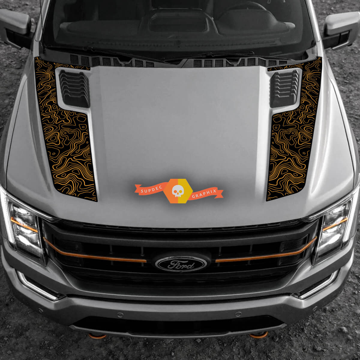 2023 Ford F-150 Tremor Hood Graphics 2022-2023+ Topographic Map Ford Vinyl Stickers Decals 2 Colors