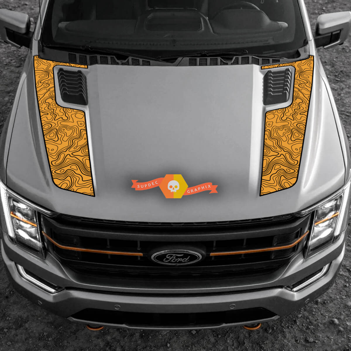 2023 Ford F-150 Tremor Hood Graphics 2022-2023+ Inverted Topographic Map Ford Vinyl Stickers Decals 2 Colors

