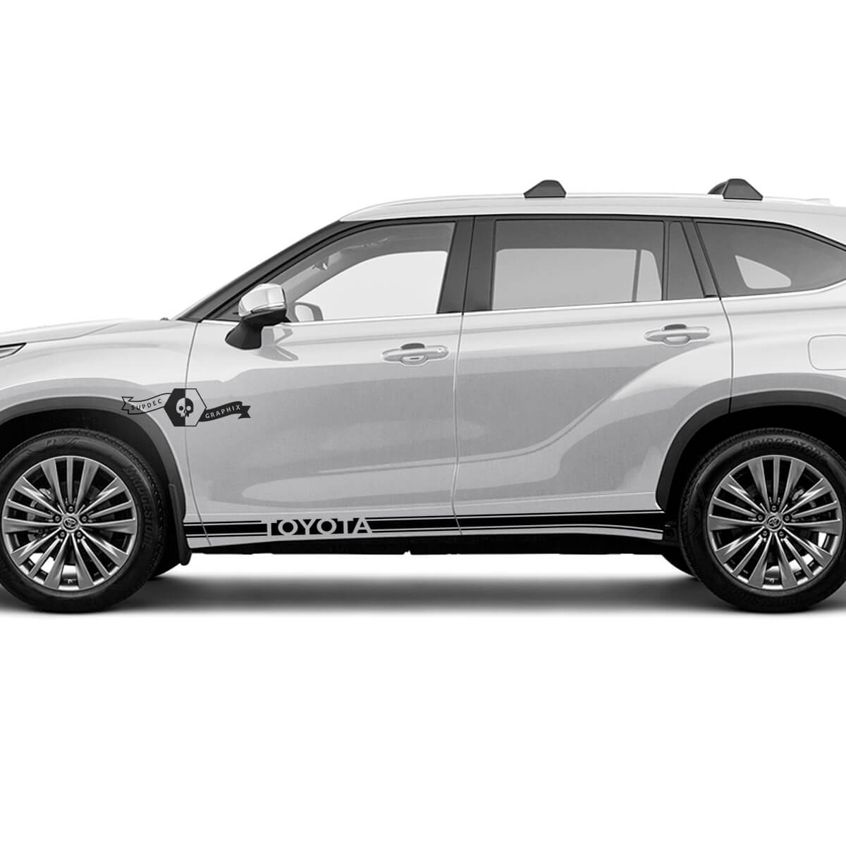 Pair Toyota 2020 Highlander Doors Bed Side Slim Rocker Panel Trim Decal Graphic Sticker Side Stripe Kit