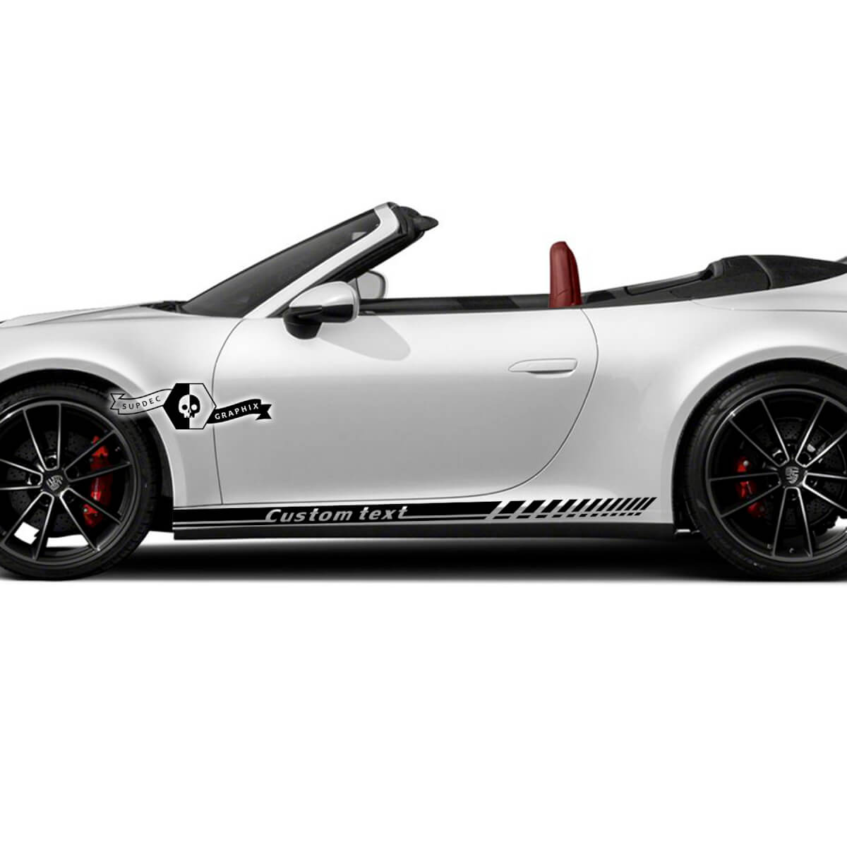 2 New Porsche 911 Porsche Carrera Rocker Panel Side Line Slim Stripes Doors Kit Decal Sticker Custom Text
