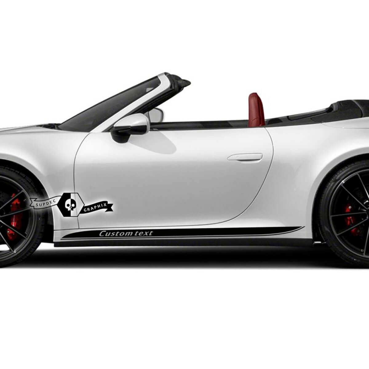 2 New Porsche 911 Porsche Carrera Rocker Panel Side Line Slim Stripes Doors Up Kit Decal Sticker Custom Text