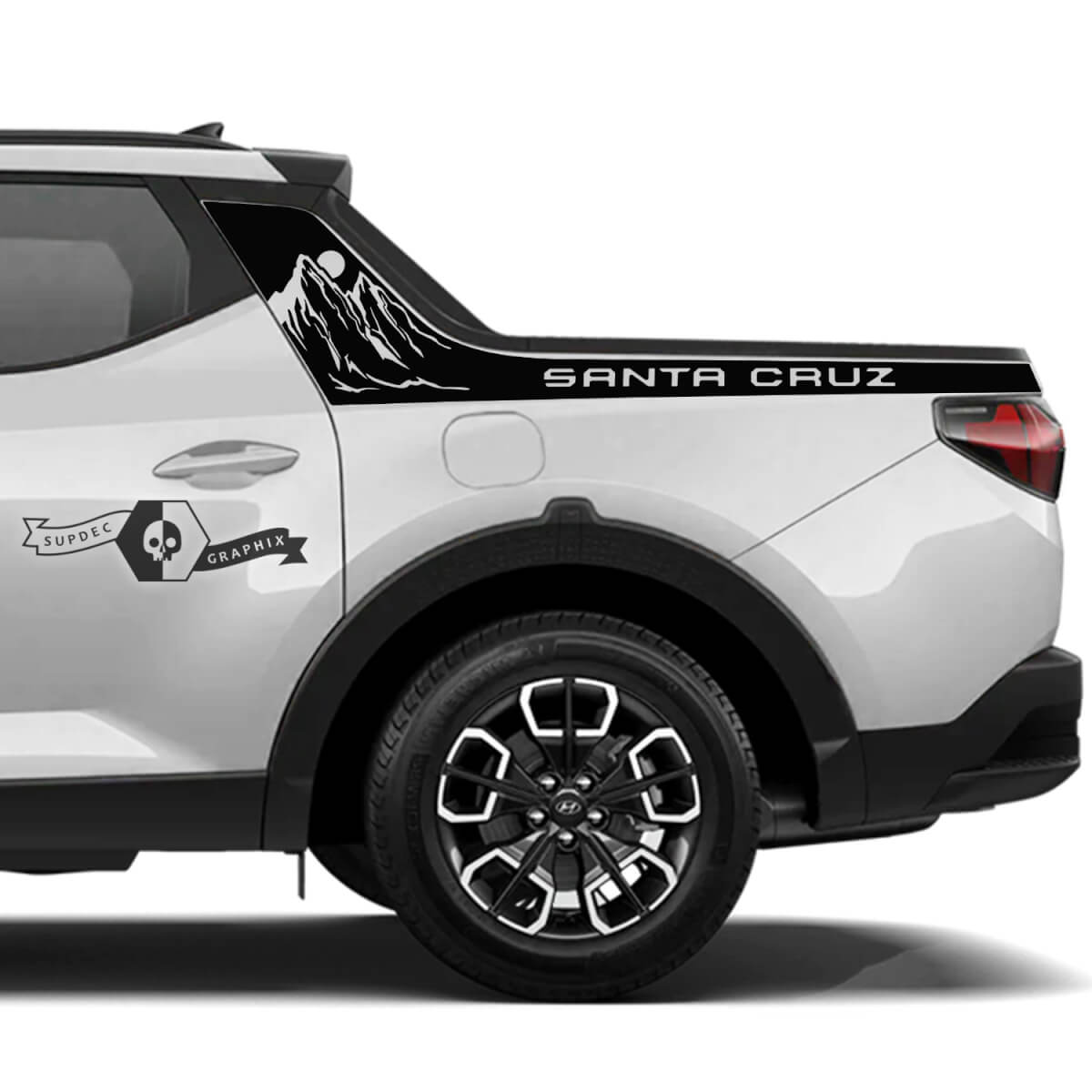 Pair Modern Rally Side Bed Logo Mountains Vinyl Stickers Decal Graphic fit to Hyundai Santa Cruz