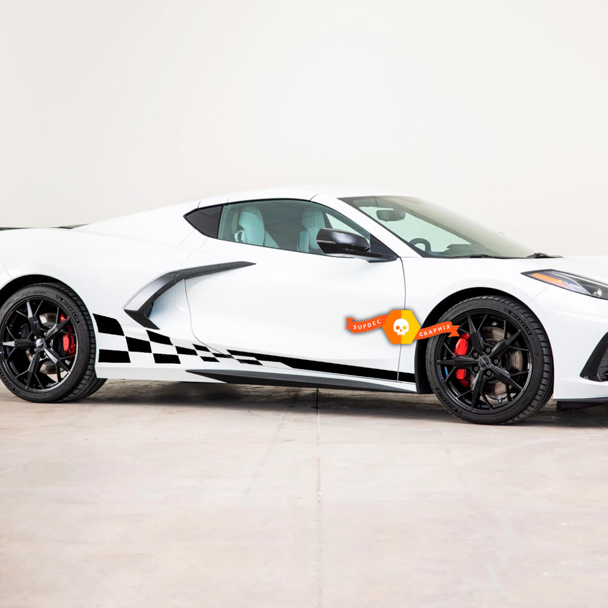 Chevy Chevrolet Corvette C8 2023 Checkered Rocker Side Vinyl Stripes