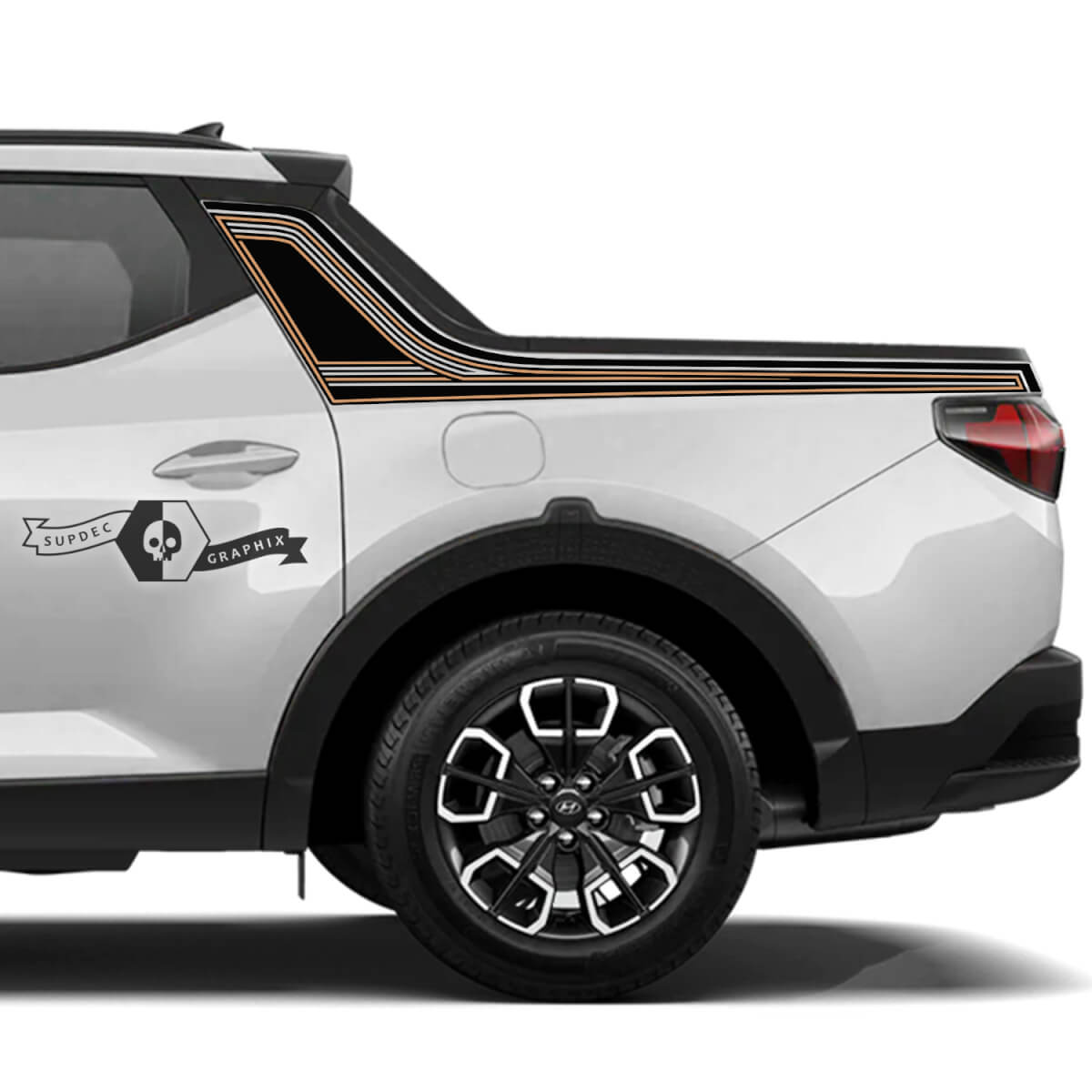 Pair Modern Rally Side Bed Logo Lines Trim Vinyl Stickers Decals Graphic 2 Colours fit to Hyundai Santa Cruz