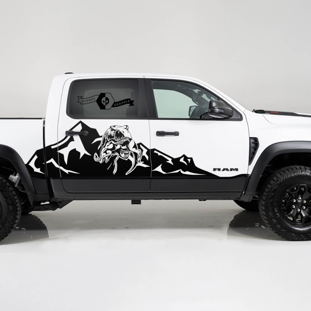 2x Dodge Ram TRX Rebel 2022 2023 1500 Side Splash TRX Eating Raptor Mountains Truck Vinyl Sticker Decal Graphic