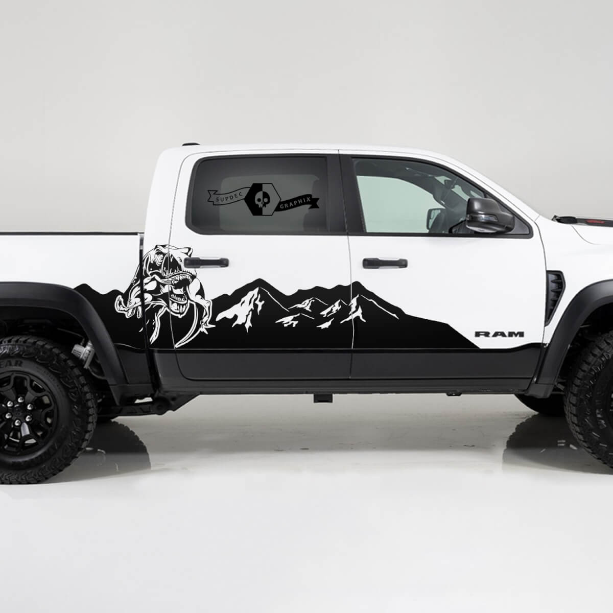 2x Dodge Ram TRX Rebel 2022 2023 1500 Side Splash TRX Eating Raptor Mountains Truck Logo Vinyl Sticker Decal Graphic