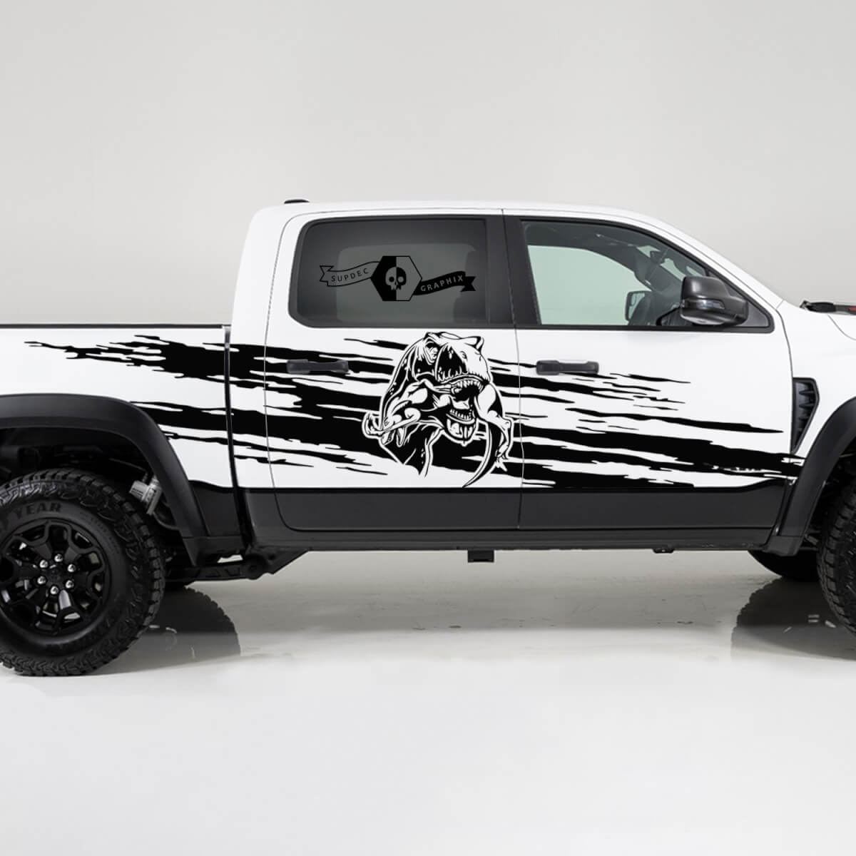 2x Dodge Ram TRX Rebel 2022 2023 1500 Side Splash Destroyed TRX Eating Raptor Truck Vinyl Sticker Decal Graphic