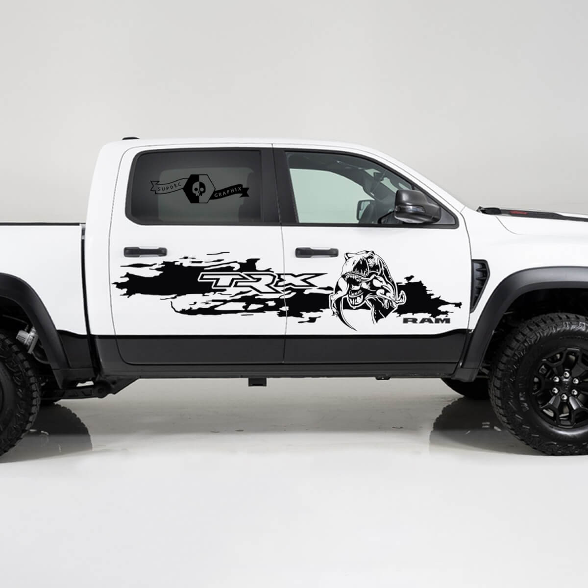 2x Dodge Ram TRX Rebel 2022 2023 1500 Side Destroyed TRX Eating Raptor Truck Vinyl Sticker Decal Graphic