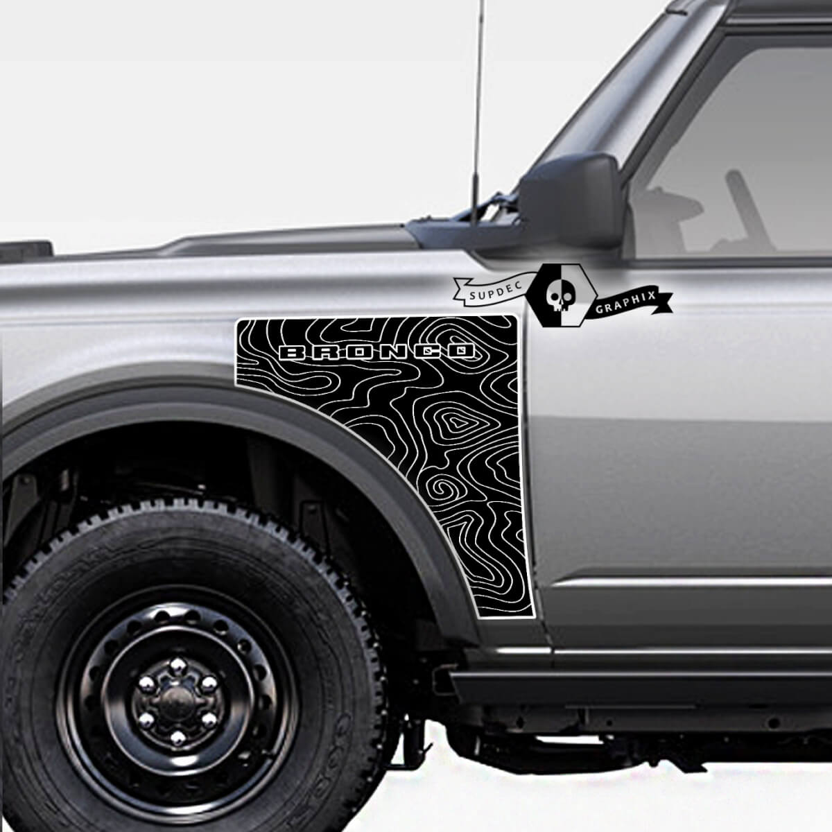 Pair Ford Bronco Topographic Map Everglades Style Side Panel Vinyl Decal Sticker Graphics Kit 1