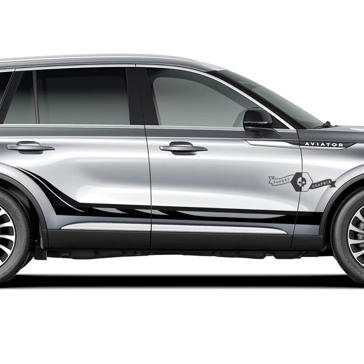 2 x Lincoln 2023 Aviator Doors Stripes Rocker Panel Bed Fender Side Vinyl Decals Graphics Sticker