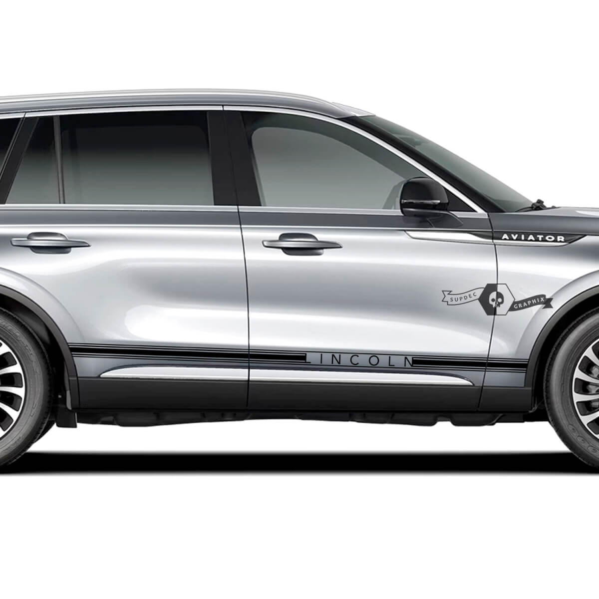 2 x Lincoln 2023 Aviator Doors Stripes Rocker Panel Side Slim Lines Trim Vinyl Decals Graphics Sticker