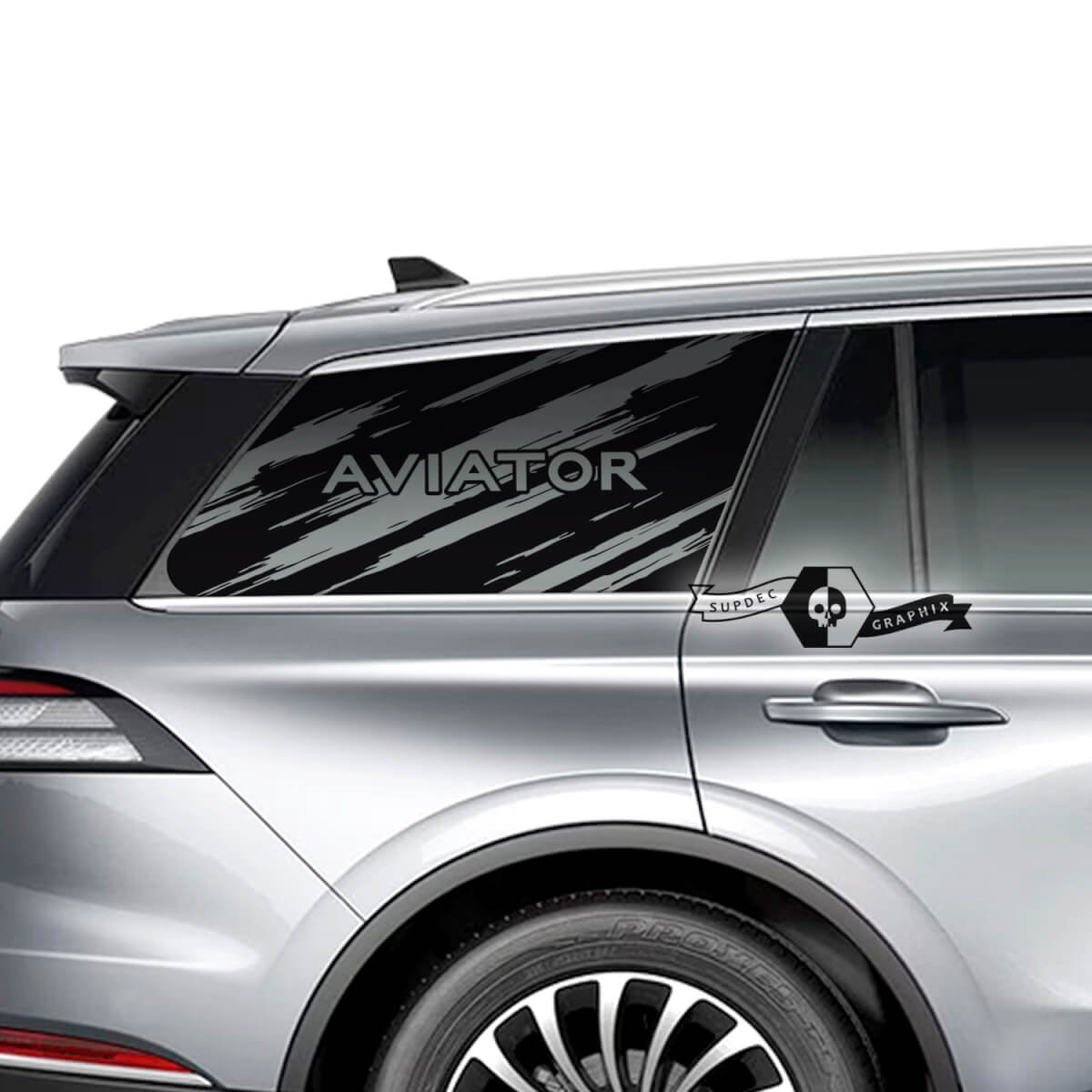 2 x Lincoln 2023 Aviator Window Logo Aviator Destroyed Vinyl Decals Graphics Sticker