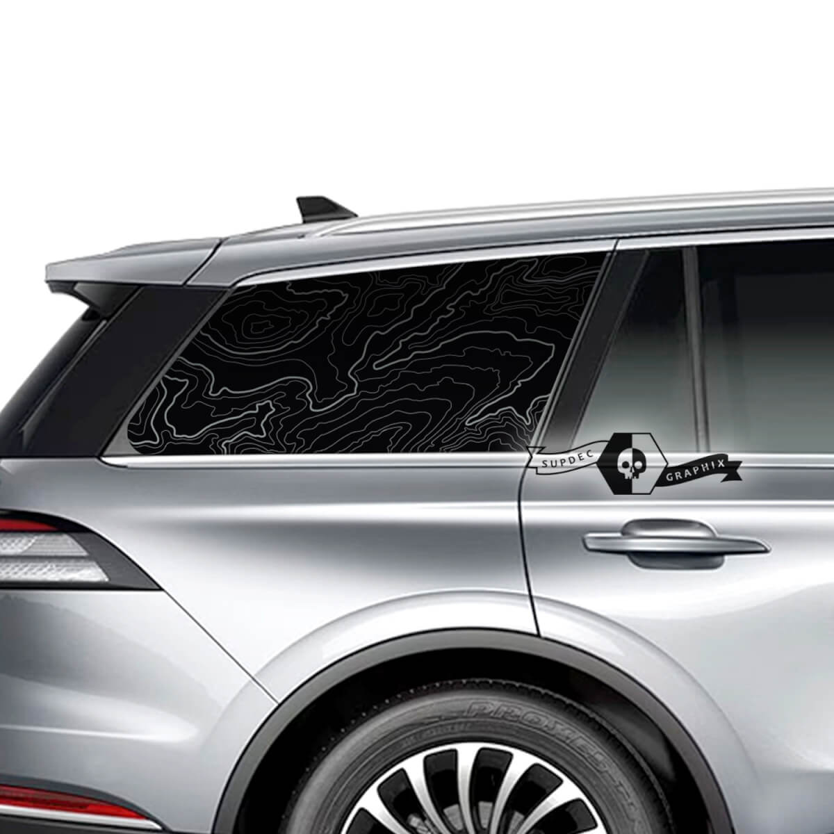 Pair Lincoln 2023 Aviator Window Contour Map Vinyl Decals Graphics Sticker