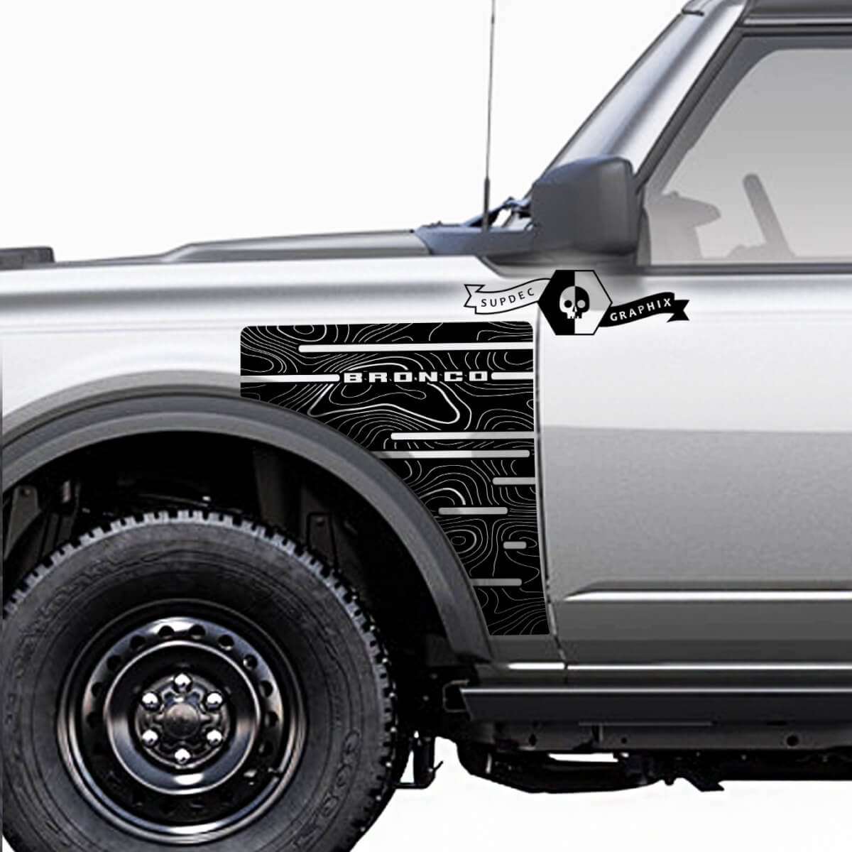 Pair Ford Bronco Badlands Side Style Fender Panel Trim Сontour Map Vinyl Decals Sticker Graphics
