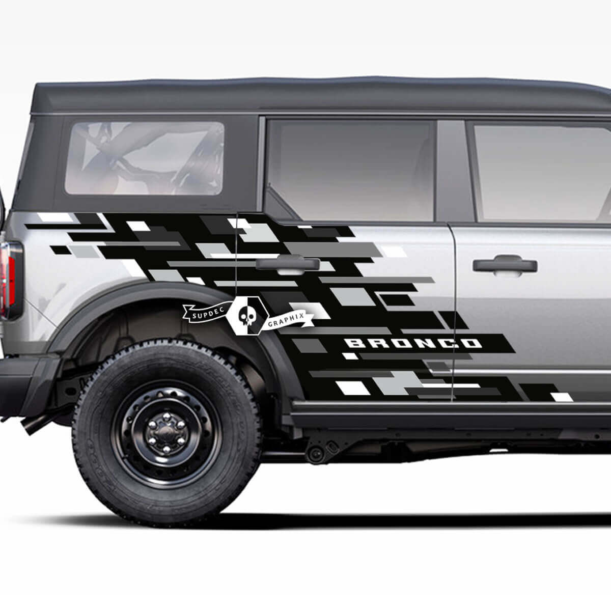 Pair of  Doors Side Geometric Graphics Monochrome Splash Decals Stickers for Ford Bronco 20212022 2023 3 Colors
