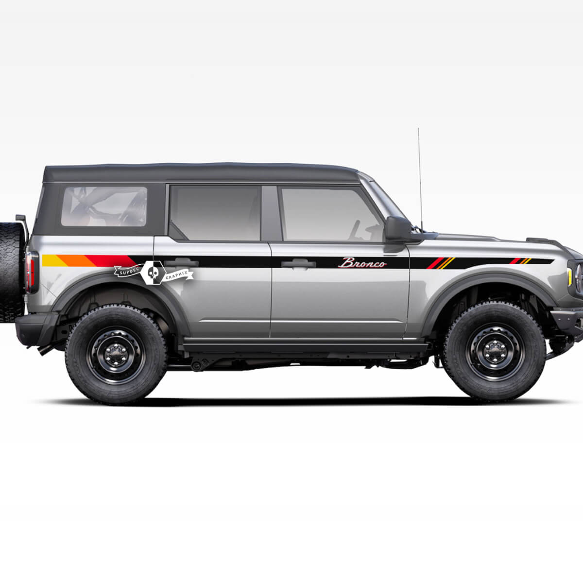 Pair of  Doors Up Side Stripes Old School Sunset Decals Stickers for Ford Bronco 2021 2022 2023