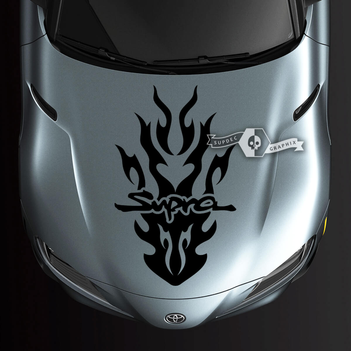 Toyota Supra MK V A90 A91 ହୁଡ୍ ରେସିଂ ଫ୍ଲେମ୍ ଲୋଗୋ ସ୍ଟ୍ରାଇପ୍ ଗ୍ରାଫିକ୍ସ ଡିସାଲ୍ ସ୍ଟିକର୍
