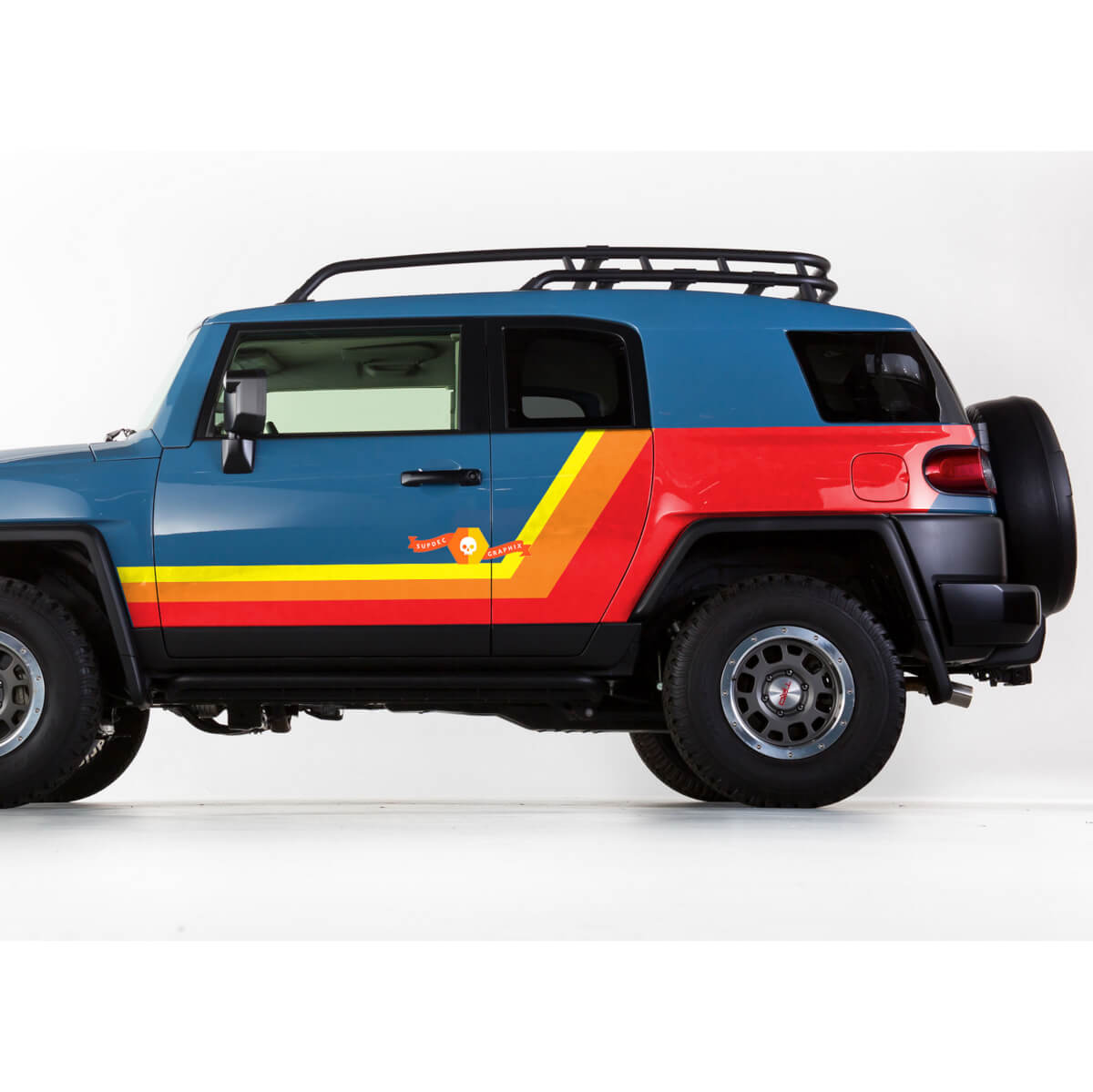 Pair Toyota FJ Cruiser Side Doors TRD Vintage Sunset Colors Sticker Decal SUV Wrap 