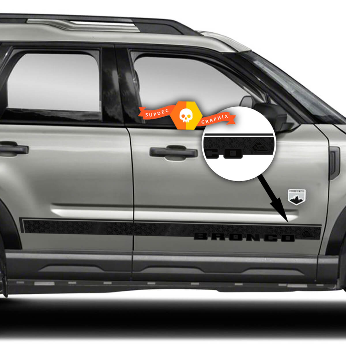 Pair Doors Stripes Bronco Sport Black Diamond Decal Sticker for Ford Bronco