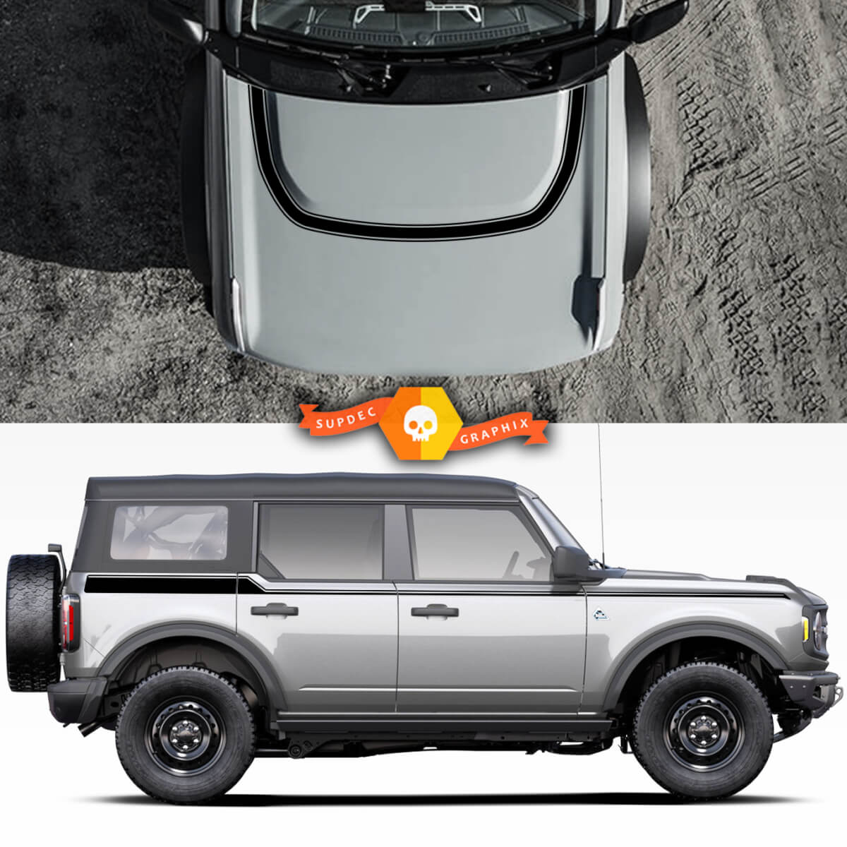 Ford Bronco Hood and Side Doors Trim Smooth Vinyl Decals Sticker Graphics Kit
