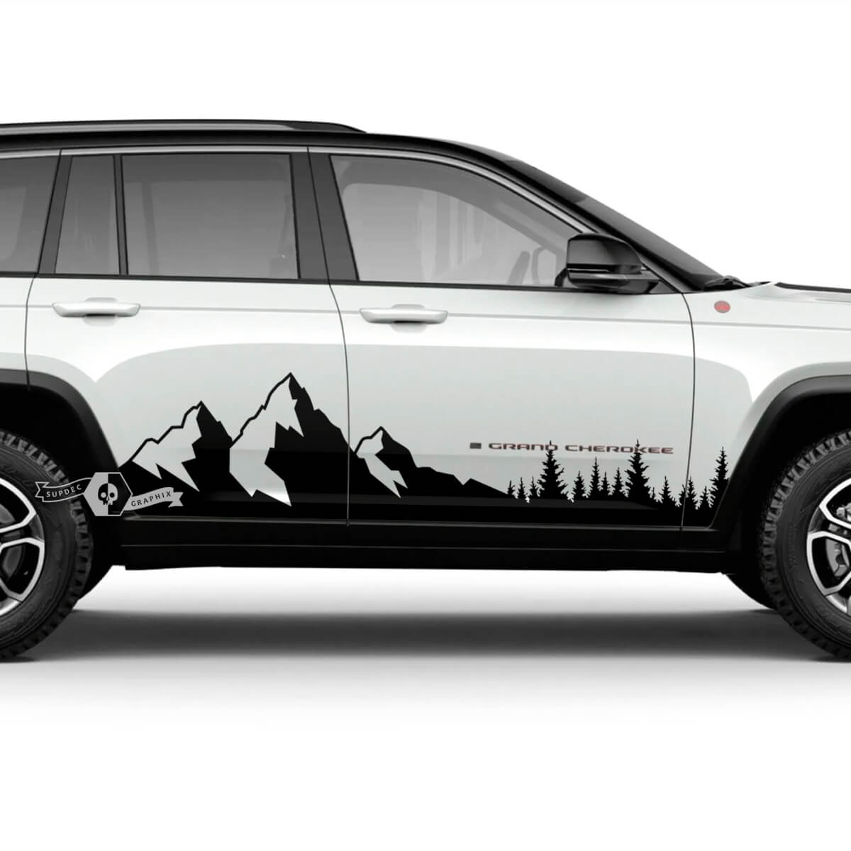 Pair Jeep Grand Cherokee SRT TrackHawk Side Rocker Panel Forest Mountain Vinyl Sticker Decal Graphic