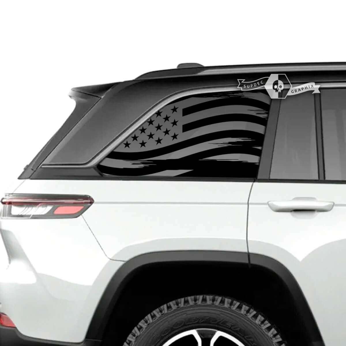 Pair Jeep Grand Cherokee SRT TrackHawk Side Glass Window USA Flag Vinyl Sticker Decal Graphic