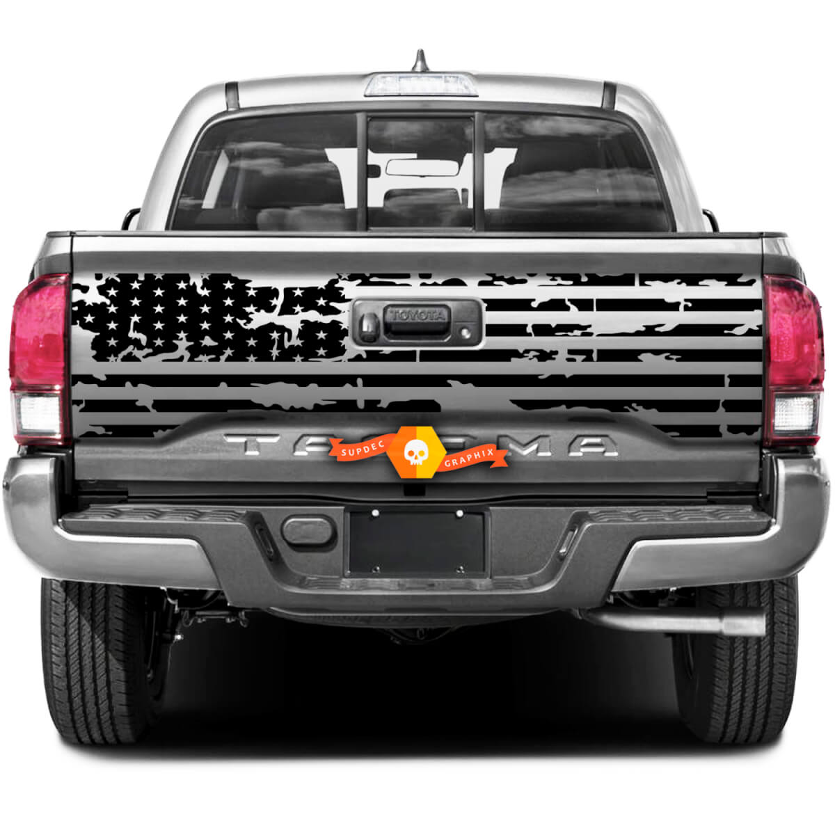 Toyota Tacoma 2021 distressed USA America Flag Stripes Tailgate Vinyl Graphics Stickers Decals 