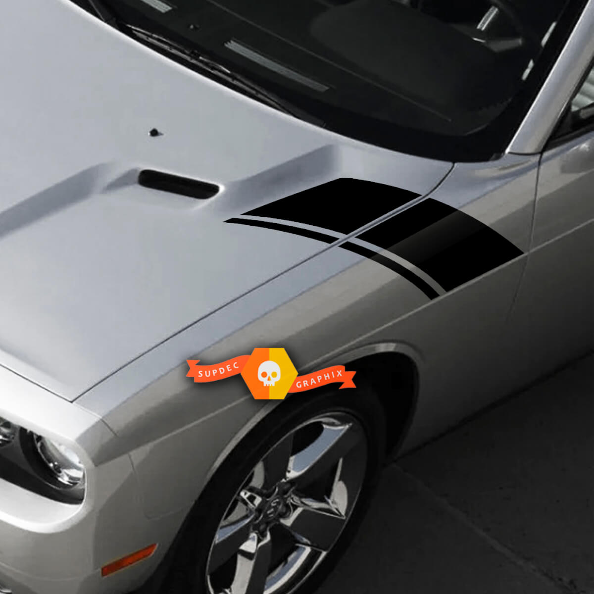Pair Dodge Challenger Hood Fender Side Stripe Solid Trim Racing Stripes Stickers Decals For 2009-2014