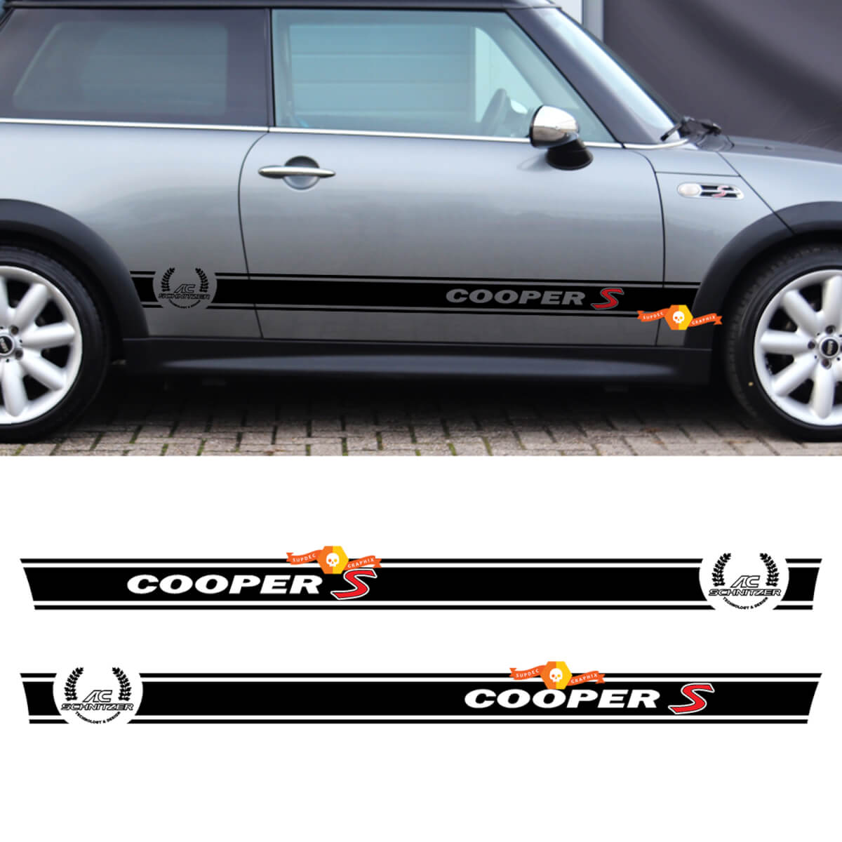 Cooper S AC Schnitzer Vinyl Sticker Decal stripes side fit to Mini COOPER