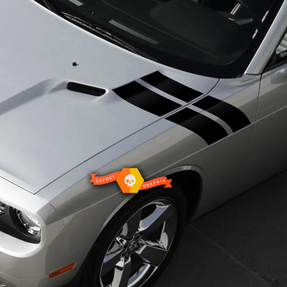 Pair Dodge Challenger Hood Fender Side Hash Marks Stripe Racing Stripes Stickers Decals For 2009-2014