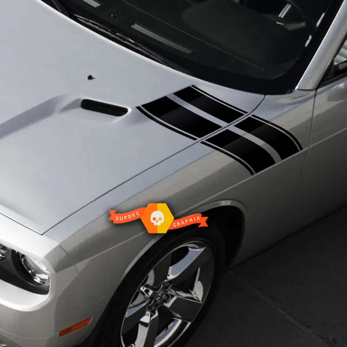 Pair Dodge Challenger Hood Fender Side Hash Marks Stripe Trim Racing Stripes Stickers Decals For 2009-2014
