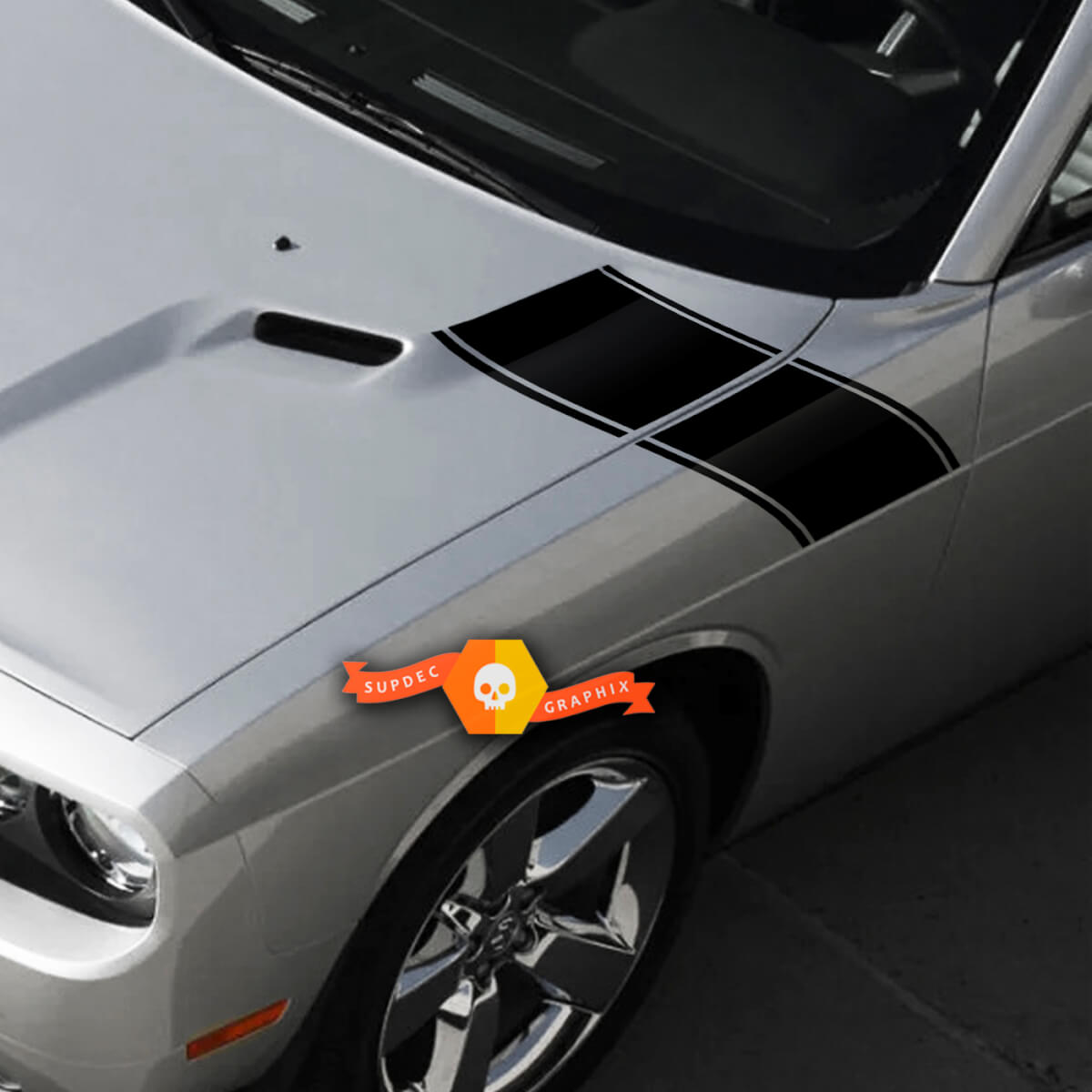 Pair Dodge Challenger Hood Fender Side Stripe Up Trim Racing Stripes Stickers Decals For 2009-2014