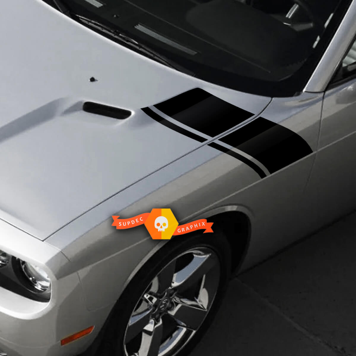 Pair Dodge Challenger Hood Fender Side Stripe Up Trim Graphics Racing Stripes Stickers Decals For 2009-2014