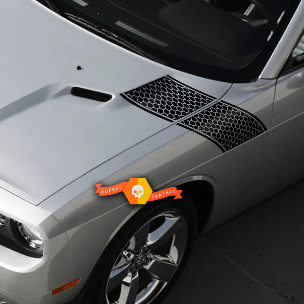 Pair Dodge Challenger Hood Fender Side Stripe Up Honeycomb Trim Racing Stripes Stickers Decals For 2009-2014