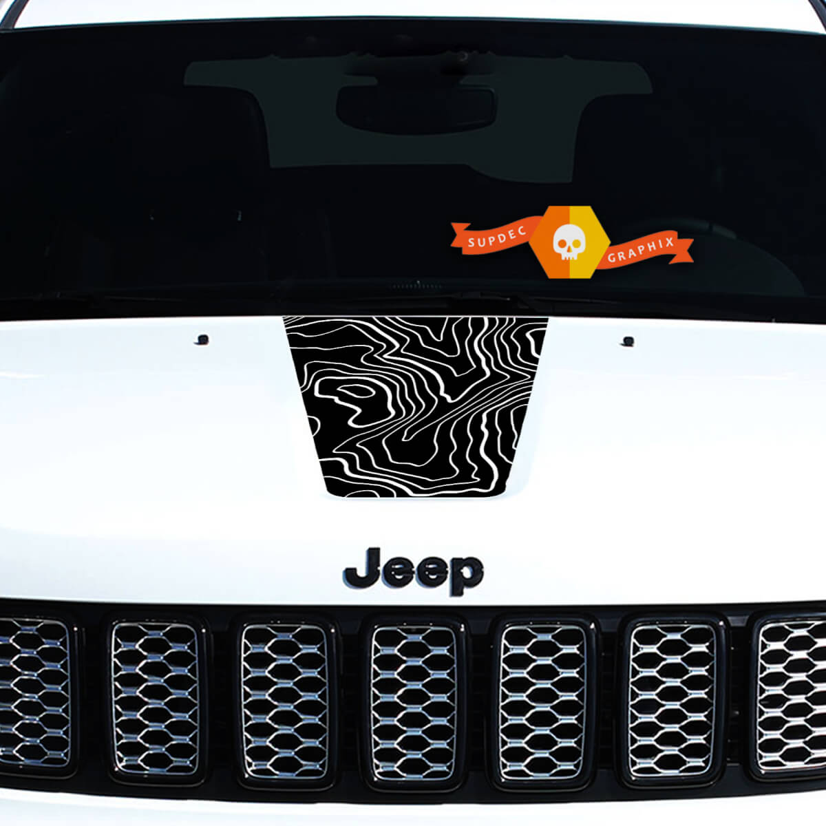 2011-2018 Jeep Grand Cherokee Front Hood Graphic Sticker Decal Blackout Topographic Map Line