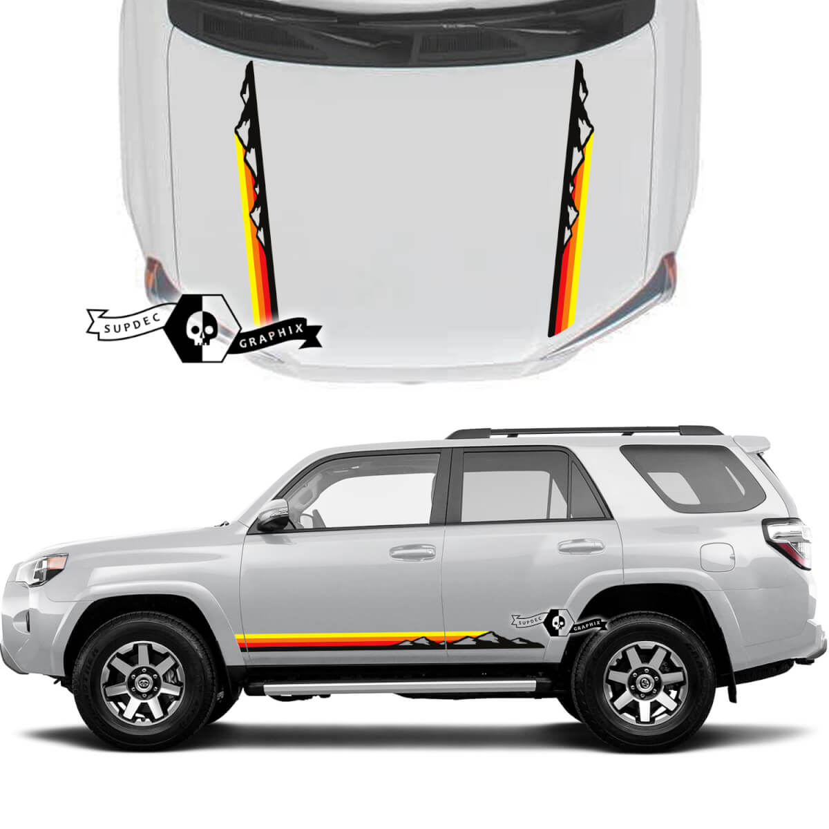 Pair 4Runner 2023 Side Door Hood Old School Sunset Vinyl Mountains Decals stripe Stickers for Toyota 4Runner TRD Kit