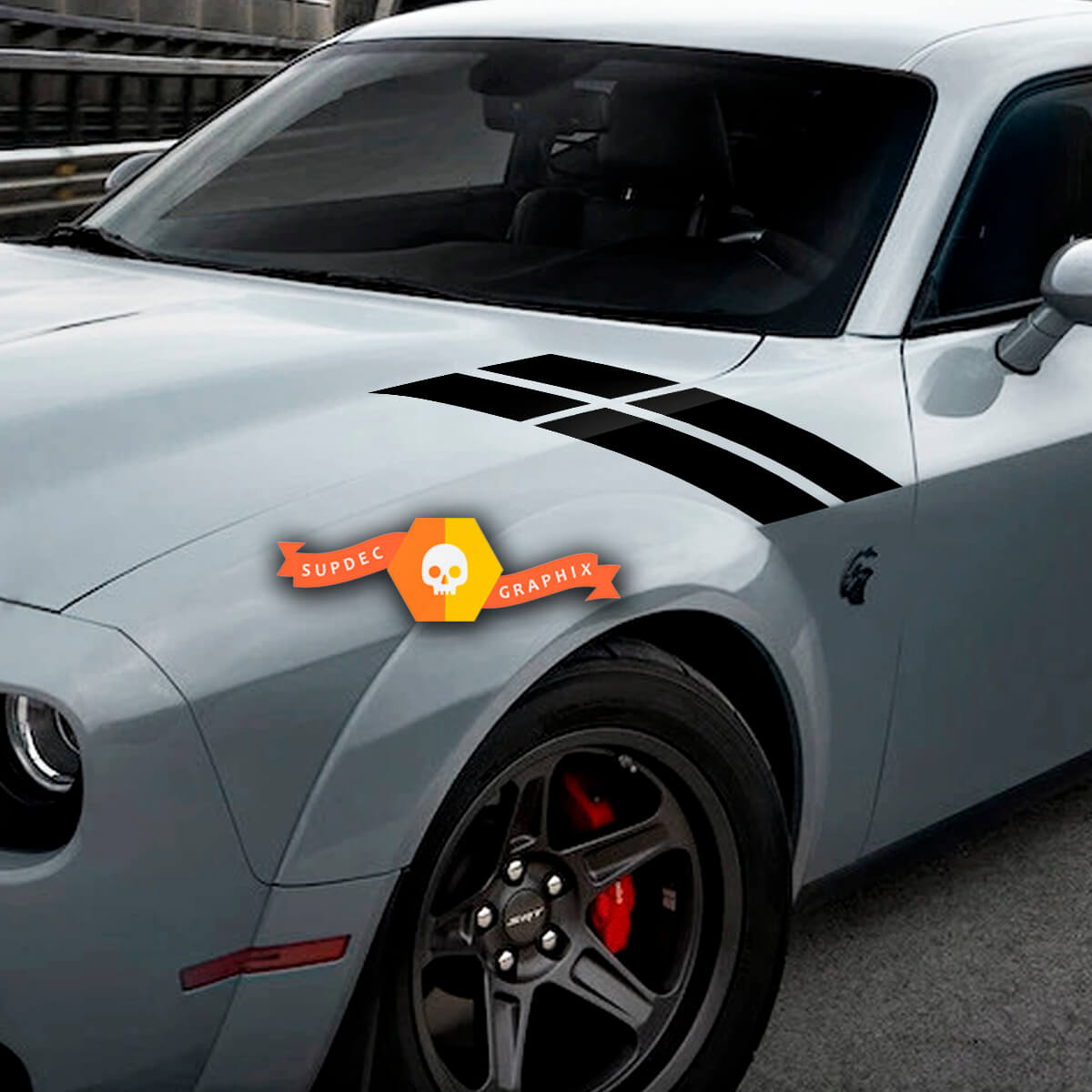 Pair Dodge Challenger Hood Fender Side Hash Marks Racing Stripes Stickers Decals For 2015-2023