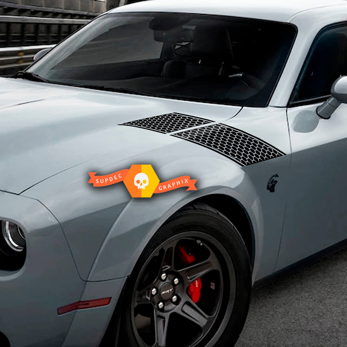 Pair Dodge Challenger Hood Fender Side Side Stripe Trim Honeycomb Racing Stripes Stickers Decals For 2015-2023
