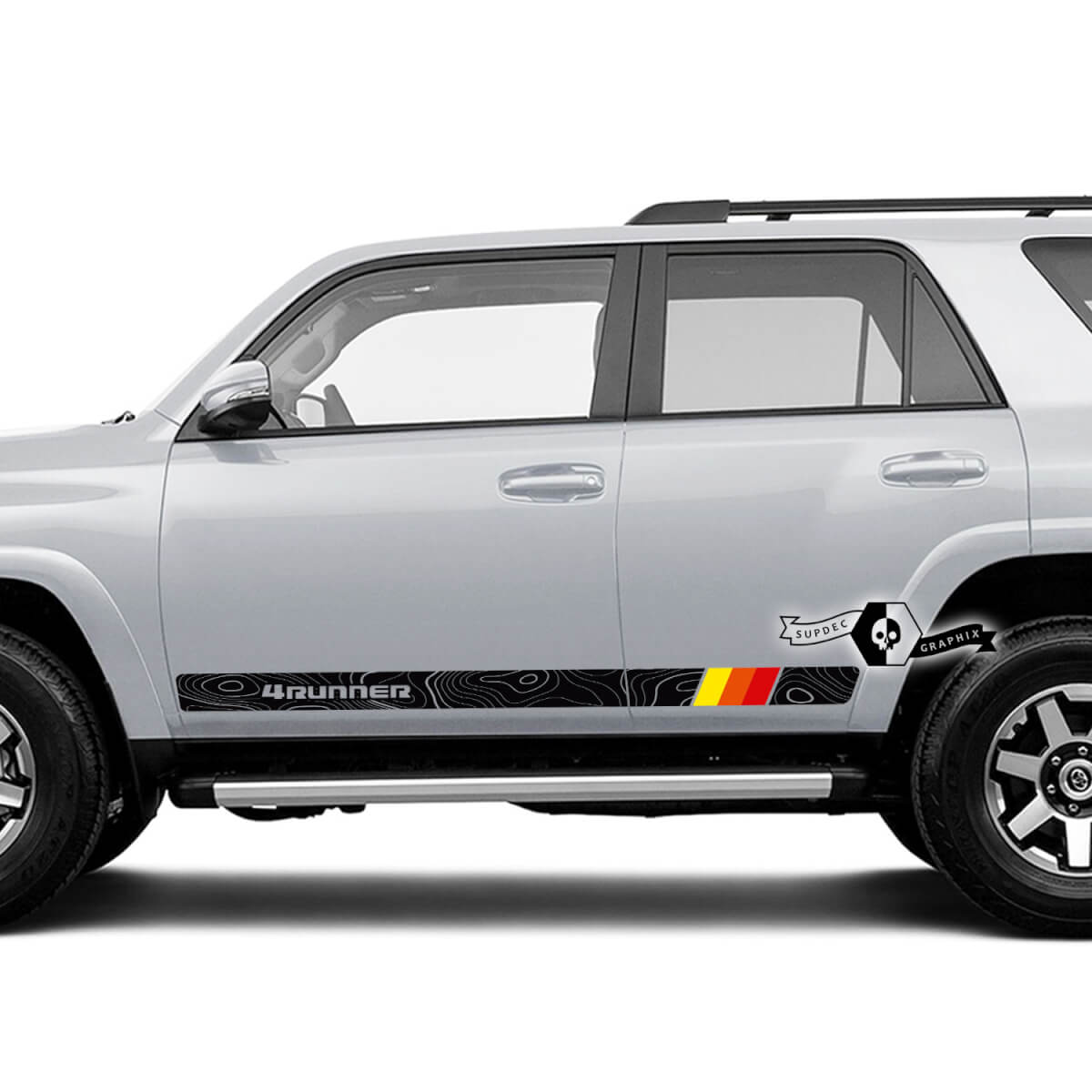 Pair 4Runner 2023 Side Door Old School Sunset Vinyl Topo Map Topographic Map Decals strip Stickers for Toyota 4Runner TRD
