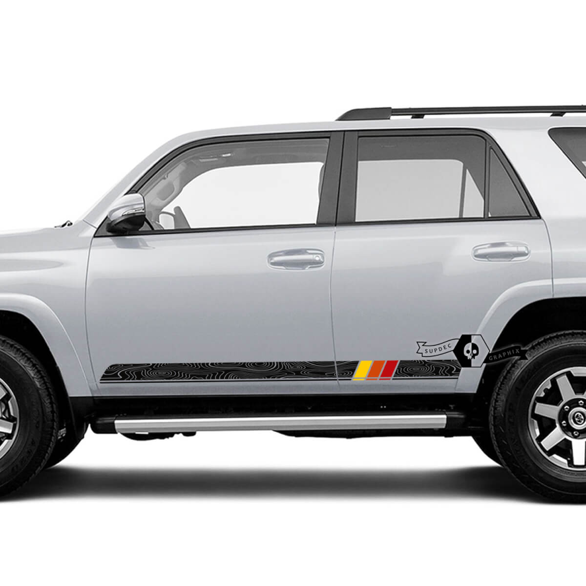 Pair 4Runner 2023 Side Doors Vinyl Topo Topographic Map SunSet Decals strip Stickers for Toyota 4Runner TRD 