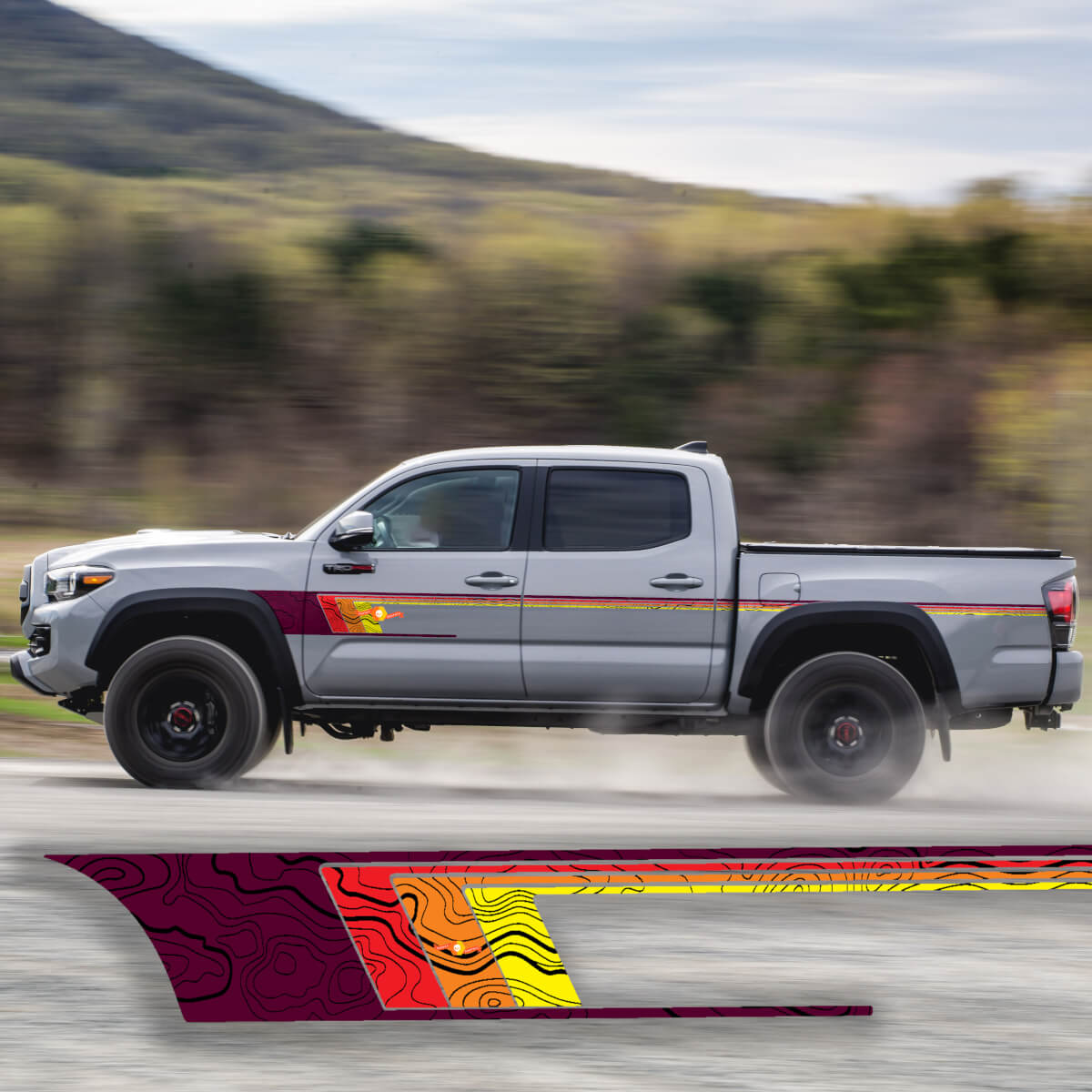 Pair of Toyota Tacoma TRD ບັນຊີເບີກຂາວສະຫວາດ Retro Vintage Stripes Vinyl Decals Stickers
