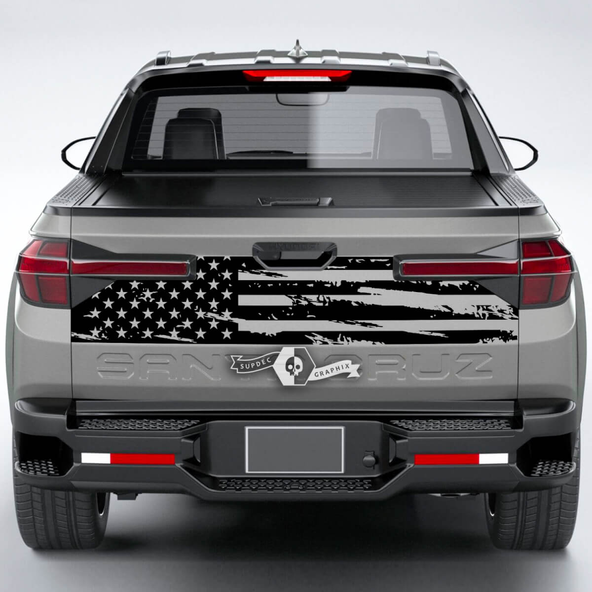 Rear Lines USA Flag Destroyed Vinyl Tailgate Decal Sticker Graphics fit to Hyundai Santa Cruz 2023