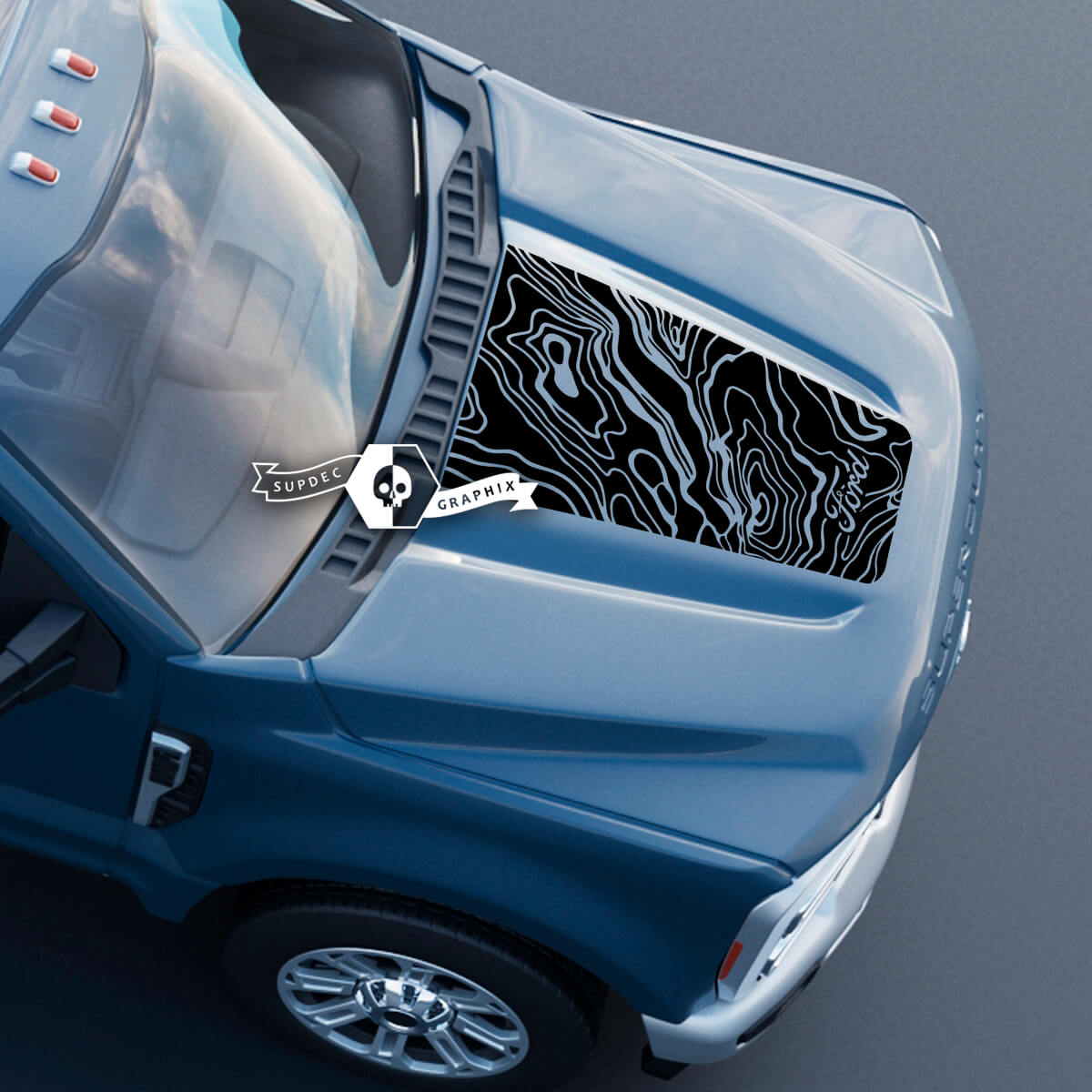 Hood Ford Super Duty 2023 Up Topographic Map Topo Decals Stickers Graphics Vinyl
